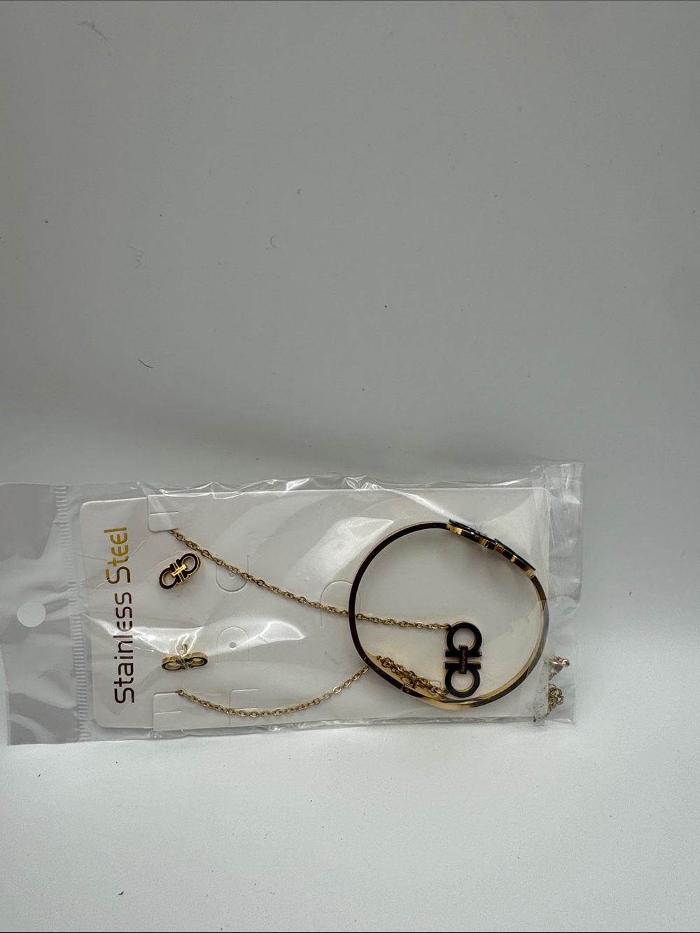 Gold Stainless Steel Bracelet and Necklace Set - Gold